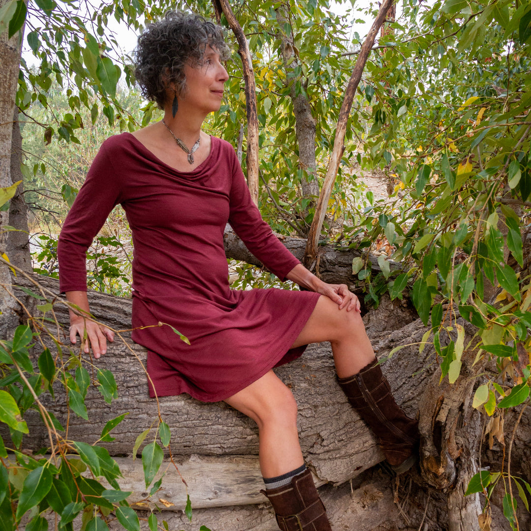 Merino Wool Lupine Dress - 3/4 Sleeve