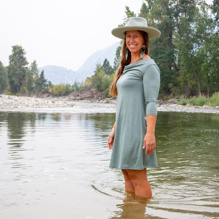Merino Wool Lupine Dress - 3/4 Sleeve