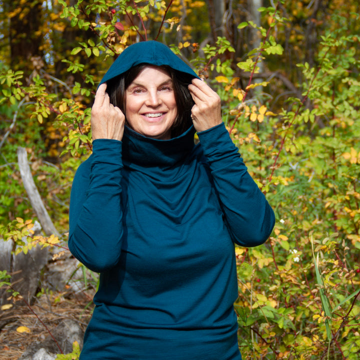 Merino wool cowl hoodie