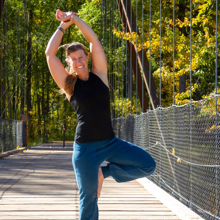 yoga friendly tank top and pants hand crafted with eco friendly fabrics