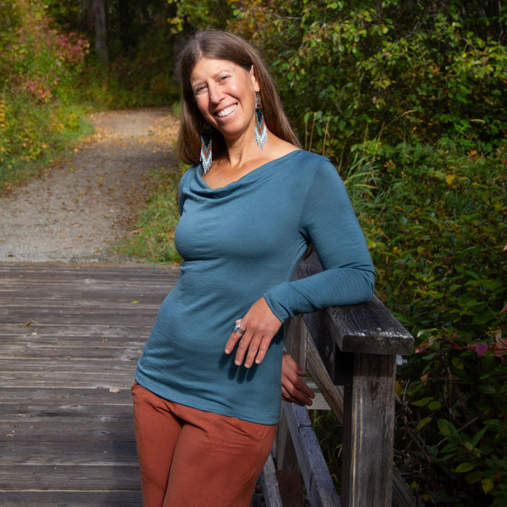 Merino wool cowl long sleeve shirt